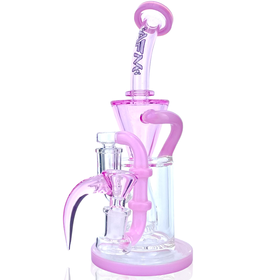 10" AFM Glass Dab Rig with Drain Incycler, Showerhead Perc, and Pink Accents - Front View