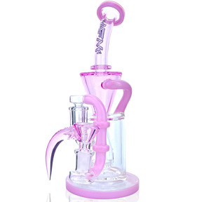 10" AFM Glass Dab Rig with Drain Incycler, Showerhead Perc, and Pink Accents - Front View