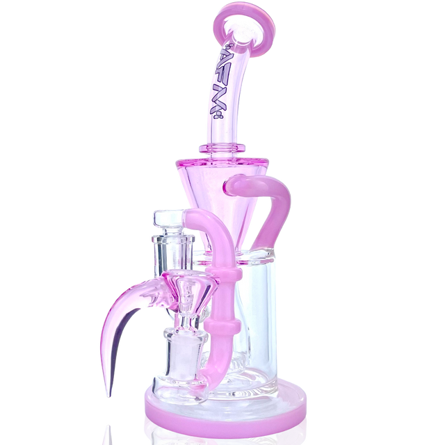 10" AFM Glass Dab Rig with Drain Incycler, Showerhead Perc, and Pink Accents - Front View