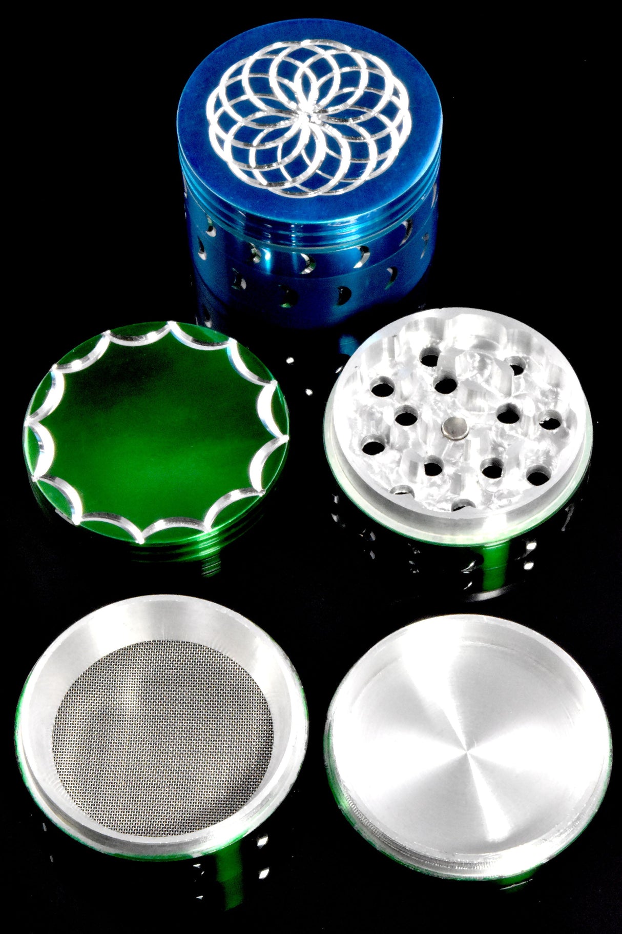 Diamond-Cut 4-Part Metal Herb Grinder “Moon Phase” – Assorted Colors