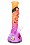 Frosted Glass Beaker Bong “Beach Babe” – Glass-on-Glass – Ice Pinch – 10″