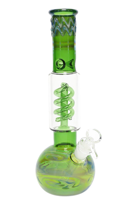 Silver-Fumed Glass Bubble Bong “Spiral Chill” – Coil Perc – 11½″