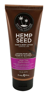 Earthly Body 7oz Hemp Seed Hand & Body Lotion tube, front view on white background