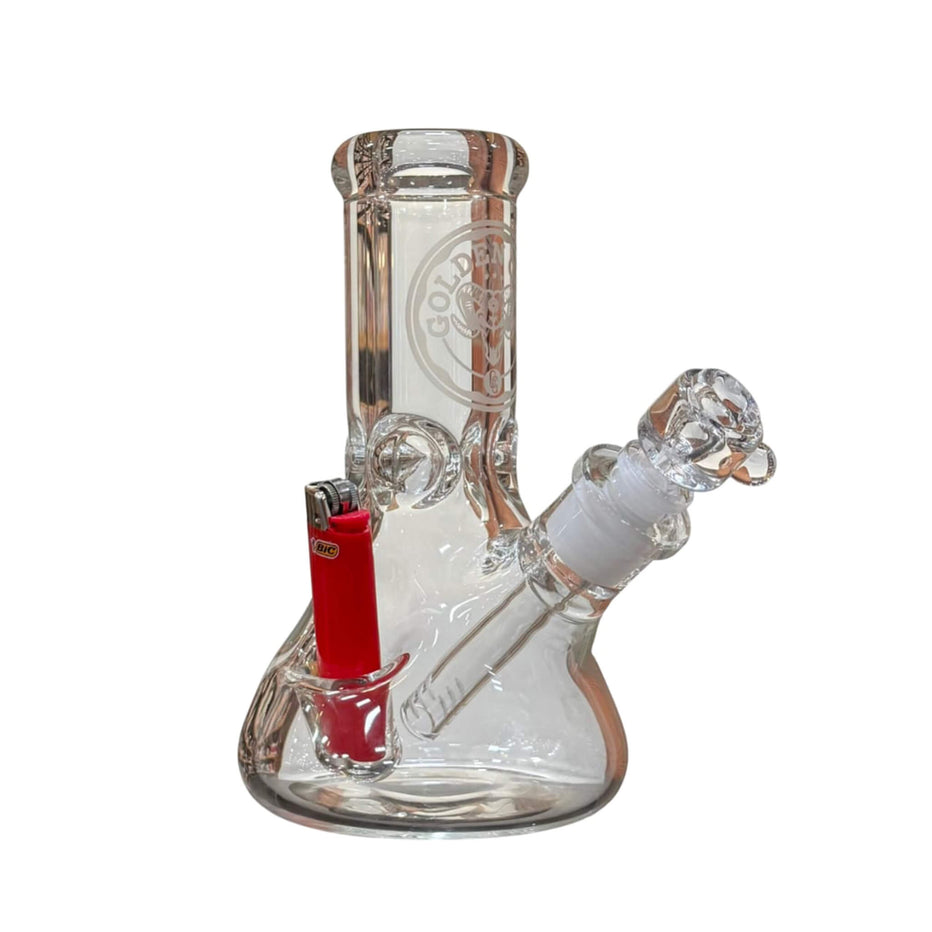 Golden Goat 8 inch borosilicate glass flower bong with built-in lighter indent