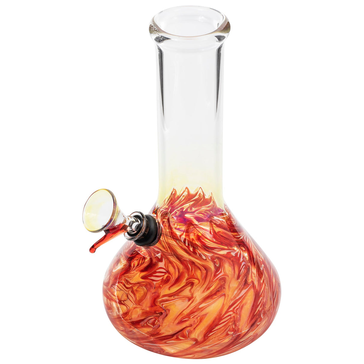 LA Pipes 8" Raked Beaker Water Pipe with fiery design, 45-degree grommet joint, for dry herbs