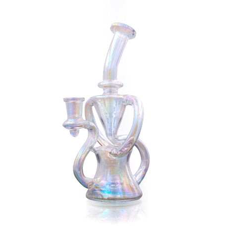 8" Amber Showerhead Recycler Dab Rig from The Stash Shack with intricate design, front view