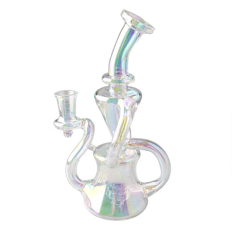 8" Showerhead Recycler Dab Rig by The Stash Shack with a clear glass design, front view on white background