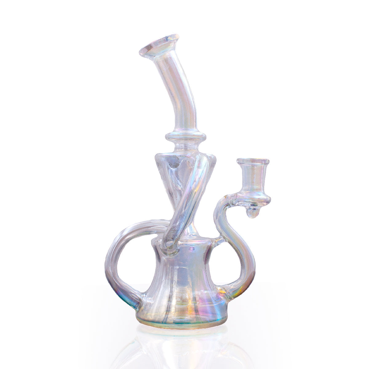 8" Showerhead Recycler Dab Rig by The Stash Shack with clear glass and side view