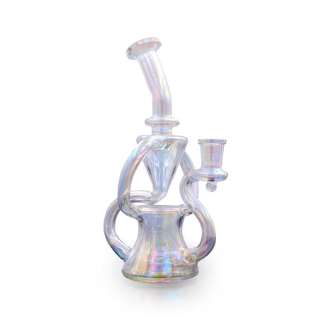8" Rainbow Showerhead Recycler Dab Rig by The Stash Shack with a 14mm joint, front view on white background