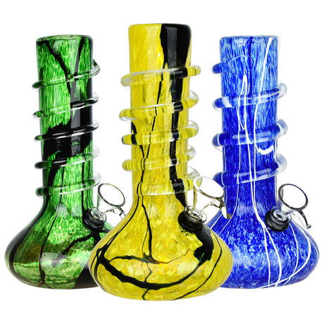8" Soft Glass Water Pipes with Spiral Coils in Green, Yellow, and Blue - Front View