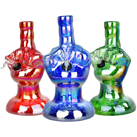 Colorful 8.25" Electroplated Soft Glass Water Pipes with Middle Finger Design