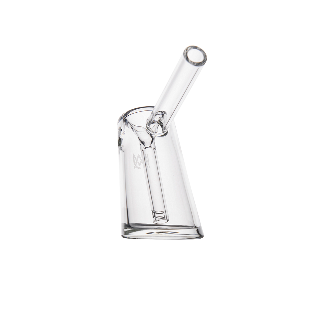 MJ Arsenal Fulcrum Bubbler in clear borosilicate glass, front view on a seamless white background