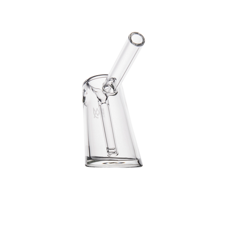 MJ Arsenal Fulcrum Bubbler in clear borosilicate glass, front view on a seamless white background