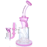 10" AFM Drain Incycler Glass Dab Rig in pink with Showerhead Perc, banger hanger, and angled mouthpiece