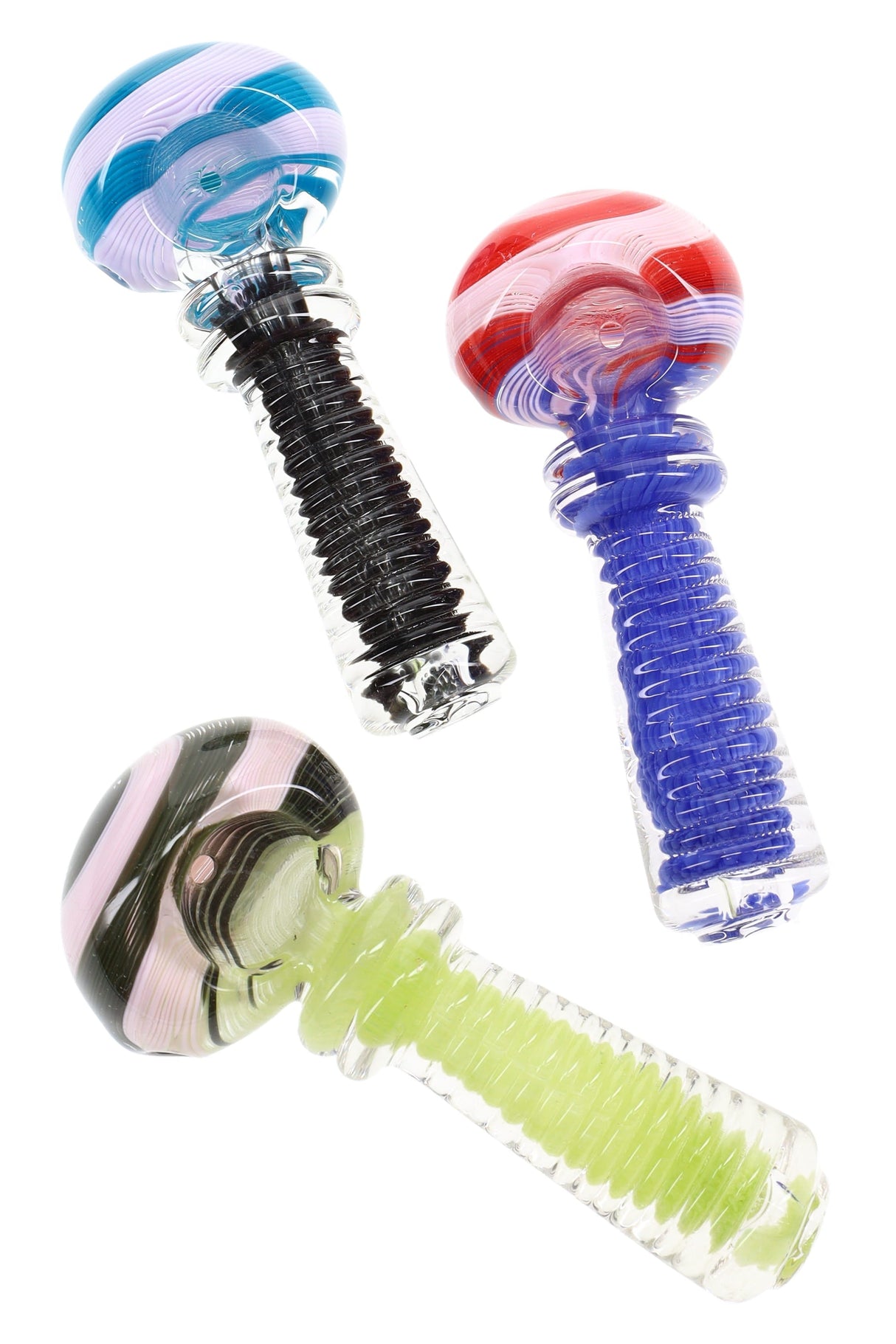 Swirl Frit Glass Spoon Pipe “Ribbed Lollipop” – 4″ – Assorted Colors