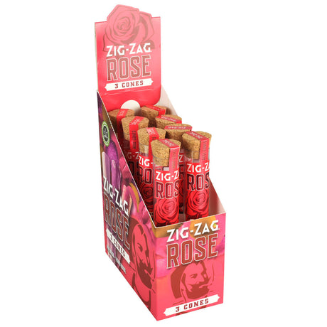 Zig Zag Rose Petal Pre-Rolled Cones 8pc display with 3 packs, pink design, for dry herbs