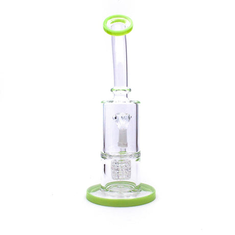 9.5" Matrix Percolator Rig from The Stash Shack with green accents, front view on white background