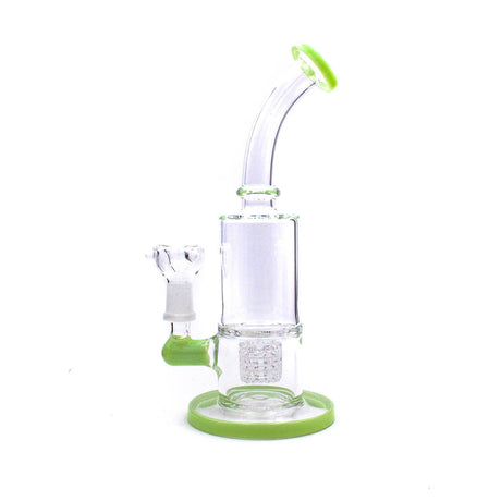 The Stash Shack 9.5" Clear and Green Smooth Matrix Percolator Rig with Dual Attachments