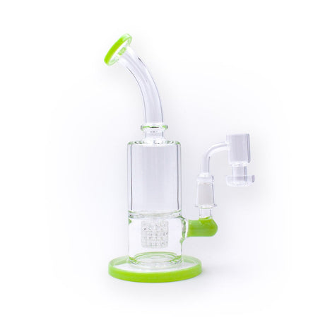9.5" Matrix Percolator Rig from The Stash Shack, front view with green accents for concentrates