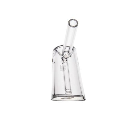 MJ Arsenal Fulcrum Bubbler front view, clear borosilicate glass with compact design