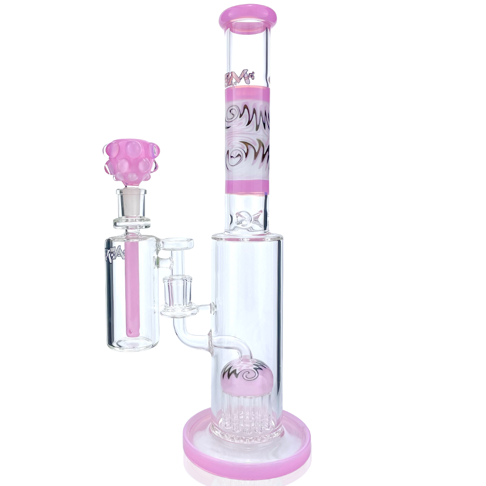 AFM Glass 14" Pink Straight Tube Bong with Showerhead Perc and AshCatcher