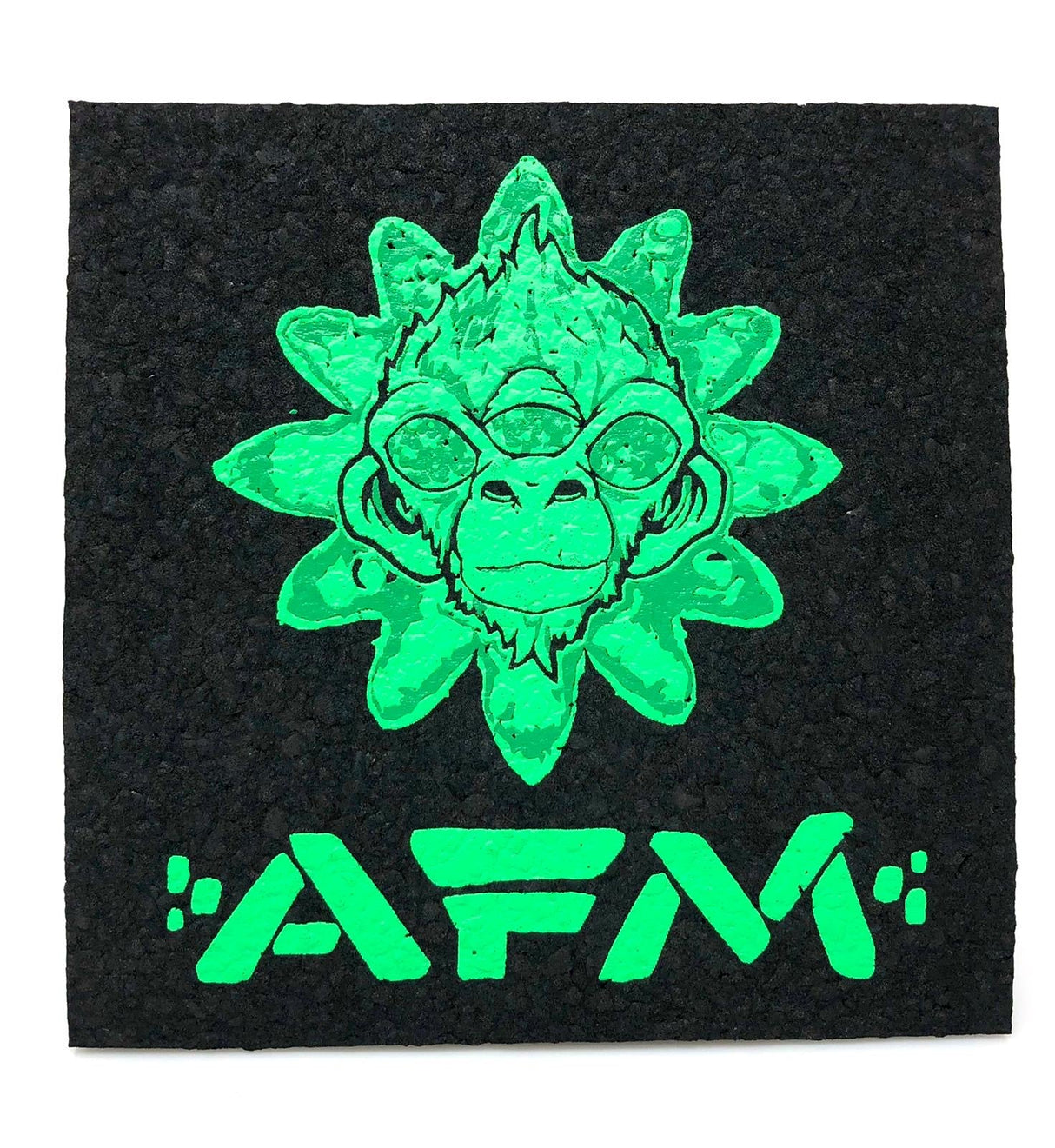 AFM Mood Mat featuring a vibrant green monkey design, ideal for bong stability and scratch protection