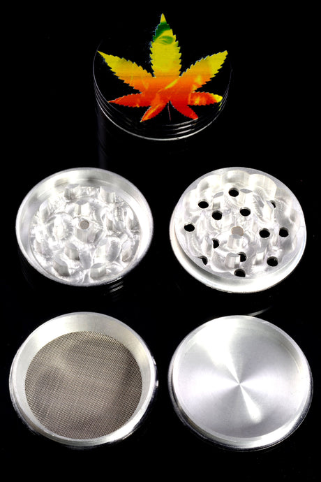 Black Aluminum 4-Part Metal Herb Grinder “Sticker Stack” – 2¼″