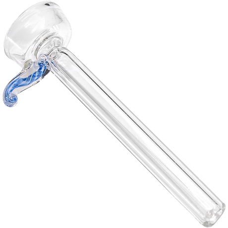 LA Pipes 9mm clear funnel slide bowl with blue handle for bongs, side view on white background