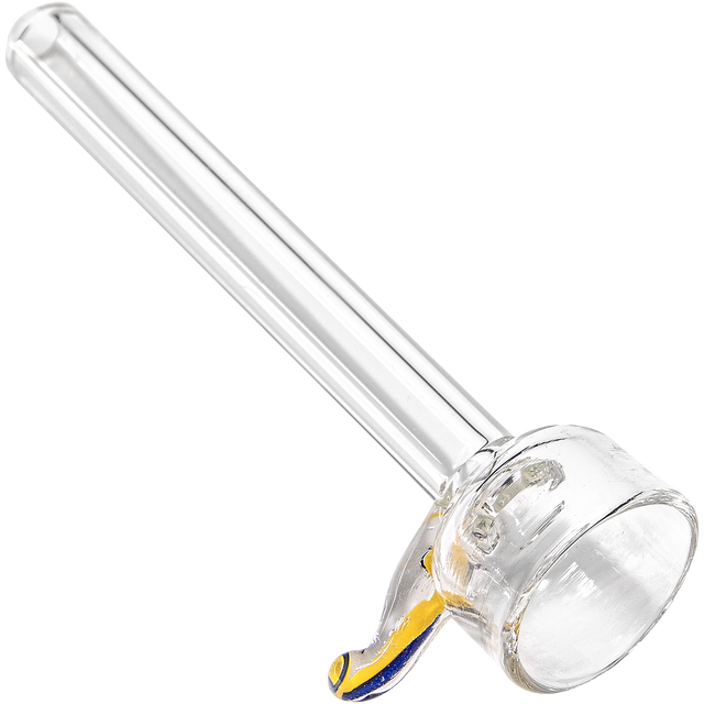LA Pipes 9mm Clear Funnel Slide Bowl with Yellow Handle for Bongs, Side View on White Background