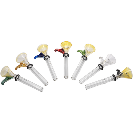 Assorted 9mm LA Pipes Funnel Slide Bowls with Handles for Bongs, Borosilicate Glass, Front View