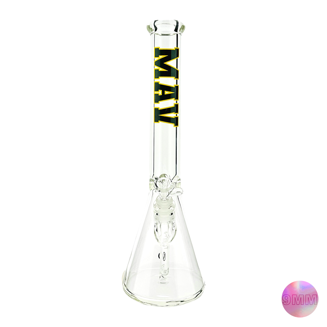 MAV Glass 18" VARSITY Green 9mm Thick Beaker Bong, Front View on White Background