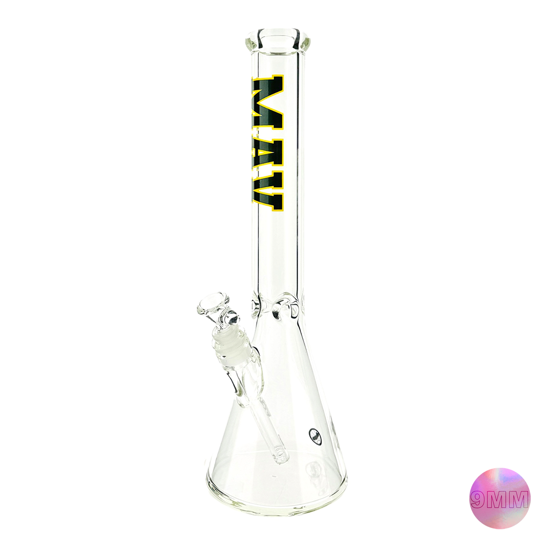 MAV Glass 18" Varsity Green Beaker Bong, 9mm Thick Borosilicate Glass, Front View