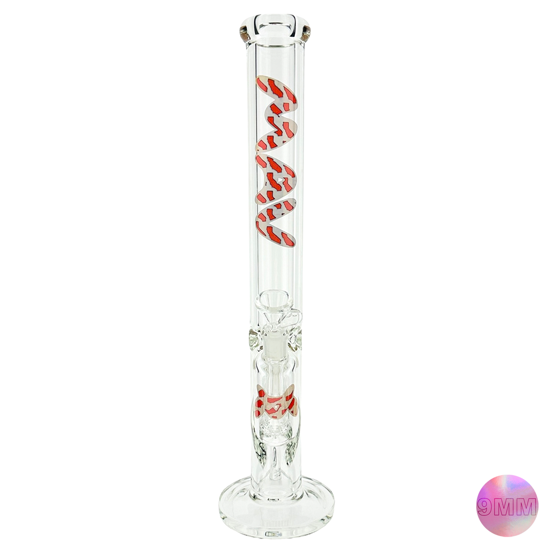 MAV Glass 18" Slab Straight Bong with Red Cali Map, Ash Catcher, Front View on White Background