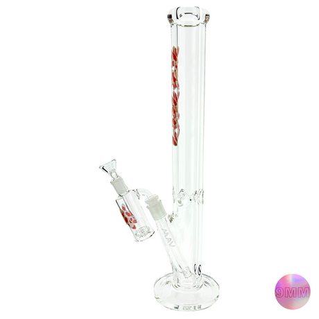 MAV Glass 18" Slab Straight Bong with Red Cali Map, 9mm Thick, Side View with Ash Catcher