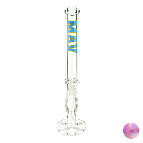 MAV Glass 18" VARSITY Blue Edition 9mm Straight Bong, Front View on White Background