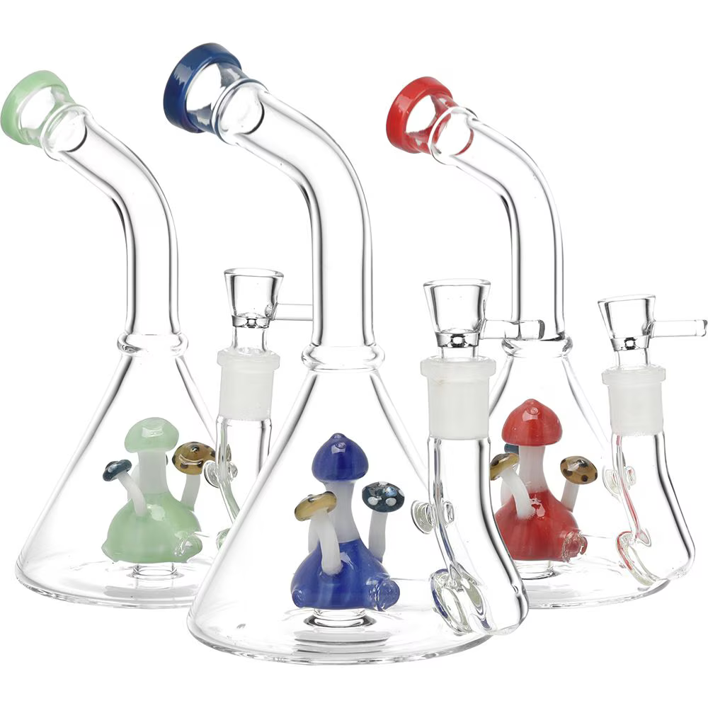 A Shroom Above Conical Glass Water Pipe | 7" | 14mm F | Colors Vary