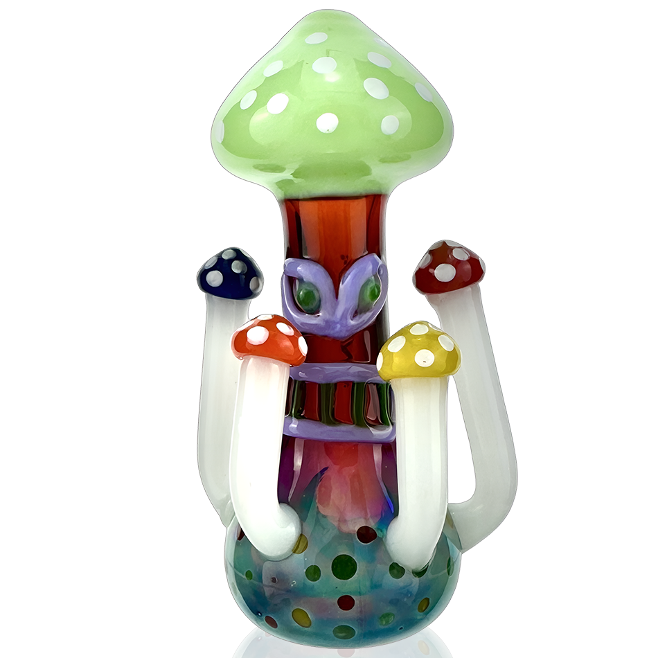 7" AFM Forbidden Forest Glass Hand Pipe, Fumed Borosilicate with Colorful Mushroom Design