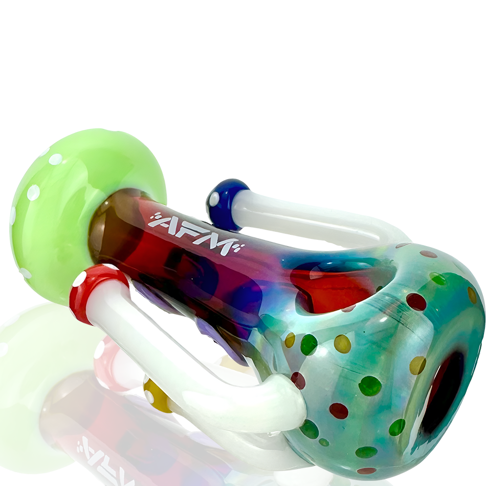 7" AFM Forbidden Forest Glass Hand Pipe with Fumed Colored Dots, Side View