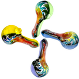 AFM Wig-Wag Glass Hand Pipes in various colors with deep bowls, top view on white background