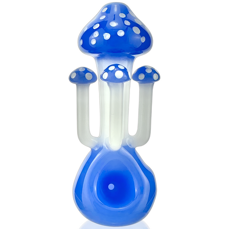 AFM 5" Shram Mushroom Trippy Hand Pipe in Blue with Borosilicate Glass, Front View