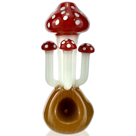 AFM 5" Shram Mushroom Trippy Hand Pipe Front View, Borosilicate Heady Glass