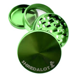 Sir Shredalot 4-part Grinder 63mm in green with sharp teeth and kief catcher, top view