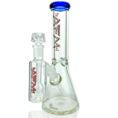 12" AFM Glass Candy Cane Beaker Bong in Ink Blue with Showerhead Perc and Bent Neck