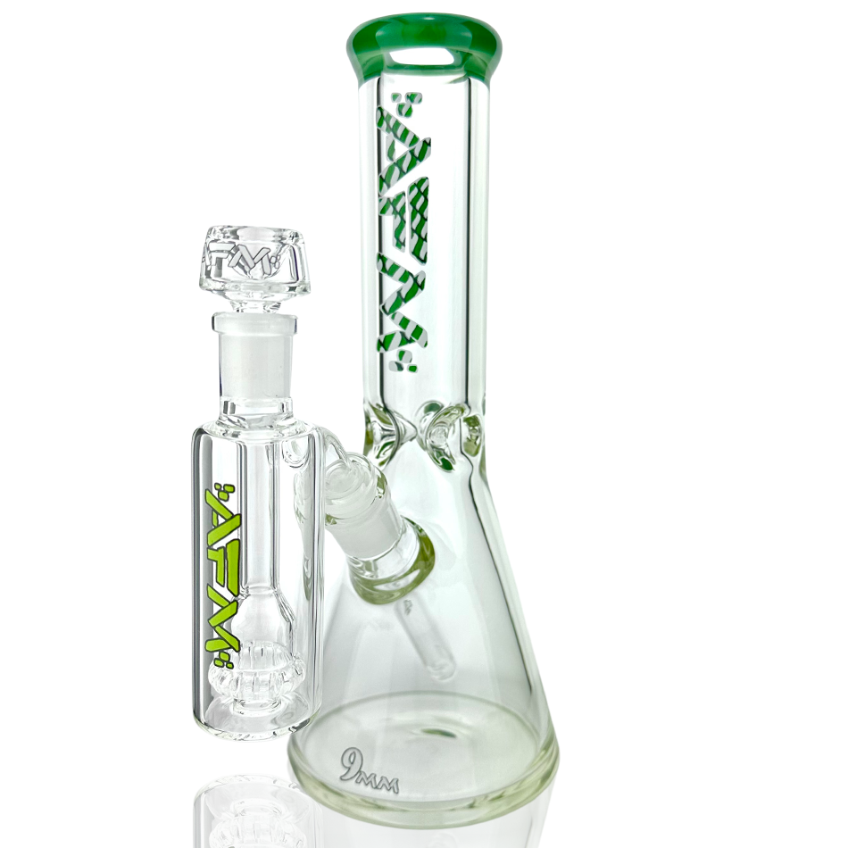 12" AFM Glass Beaker Bong with Candy Cane Accents and Showerhead Perc, Front View