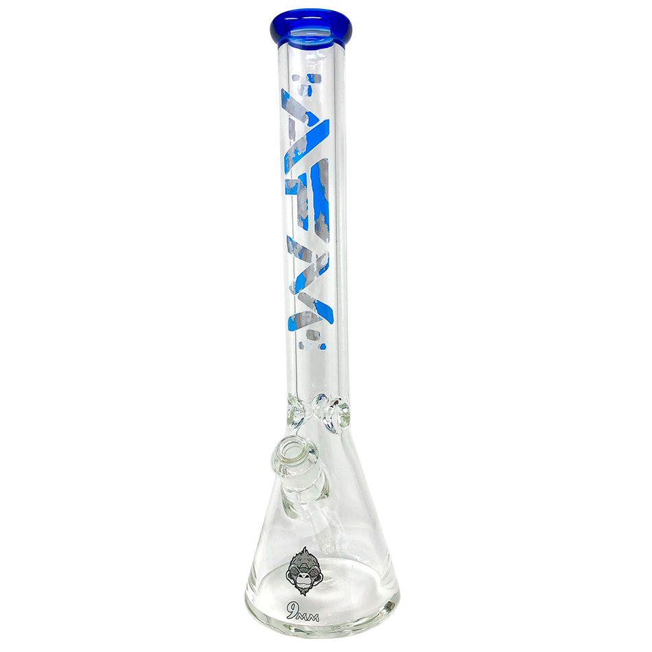 AFM Sky 9mm Thick Glass Beaker Bong with Blue Accents and Showerhead Perc - Front View