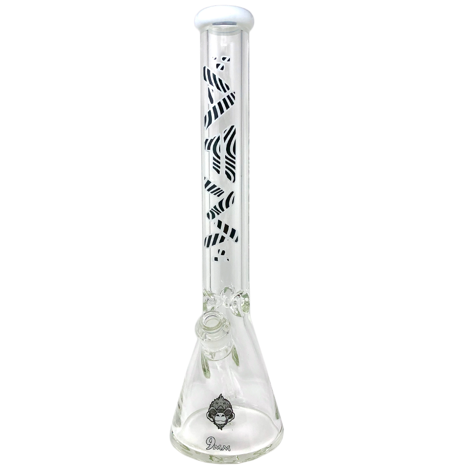 18" AFM Trippy Glass Beaker Bong, 9mm thick with showerhead perc, front view on white background