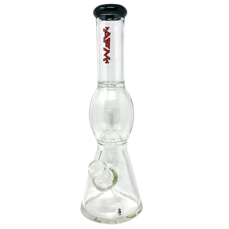 AFM Glass 12" UFO Color Lip Beaker Bong with Showerhead Perc, Front View on White Background