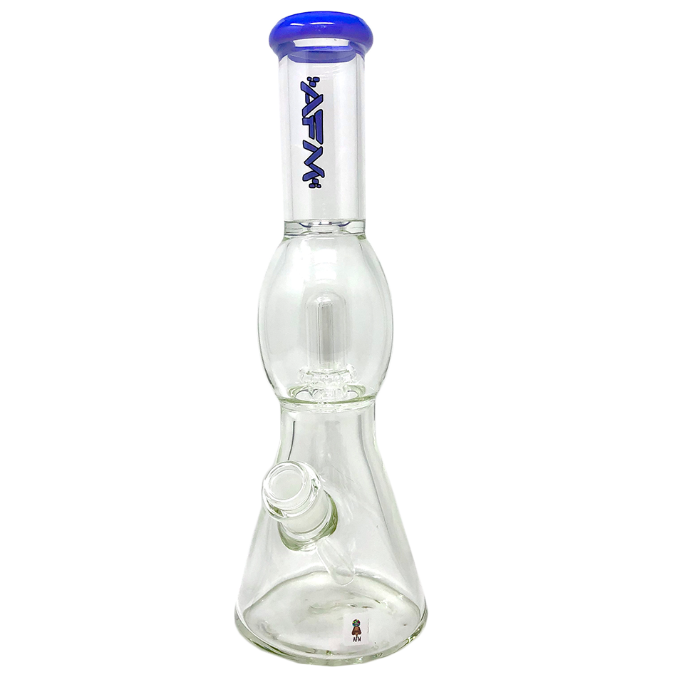 12" AFM Glass Beaker Bong with UFO Color Lip in Purple, Showerhead Perc, Front View on White Background