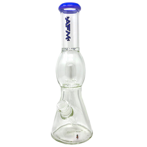 12" AFM Glass Beaker Bong with UFO Color Lip in Purple, Showerhead Perc, Front View on White Background