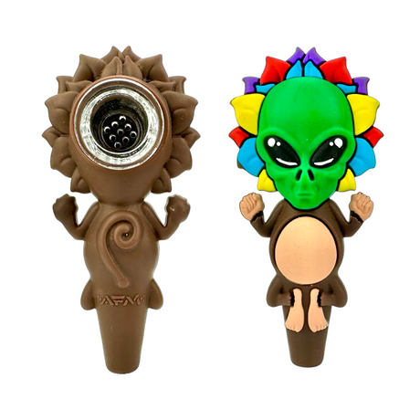 AFM Alien Silicone Hand Pipes with Screen Bowls, Front and Back View